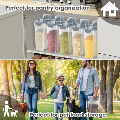 TBMAXS 2 Pack 3 Lbs Dog Cat Food Storage Containers for Travel, Portable Pet Food Storage Container, Easy-Pouring Bird Seed Dispenser, Airtight Rice Cereal Oatmeal Flour Holder -Beige