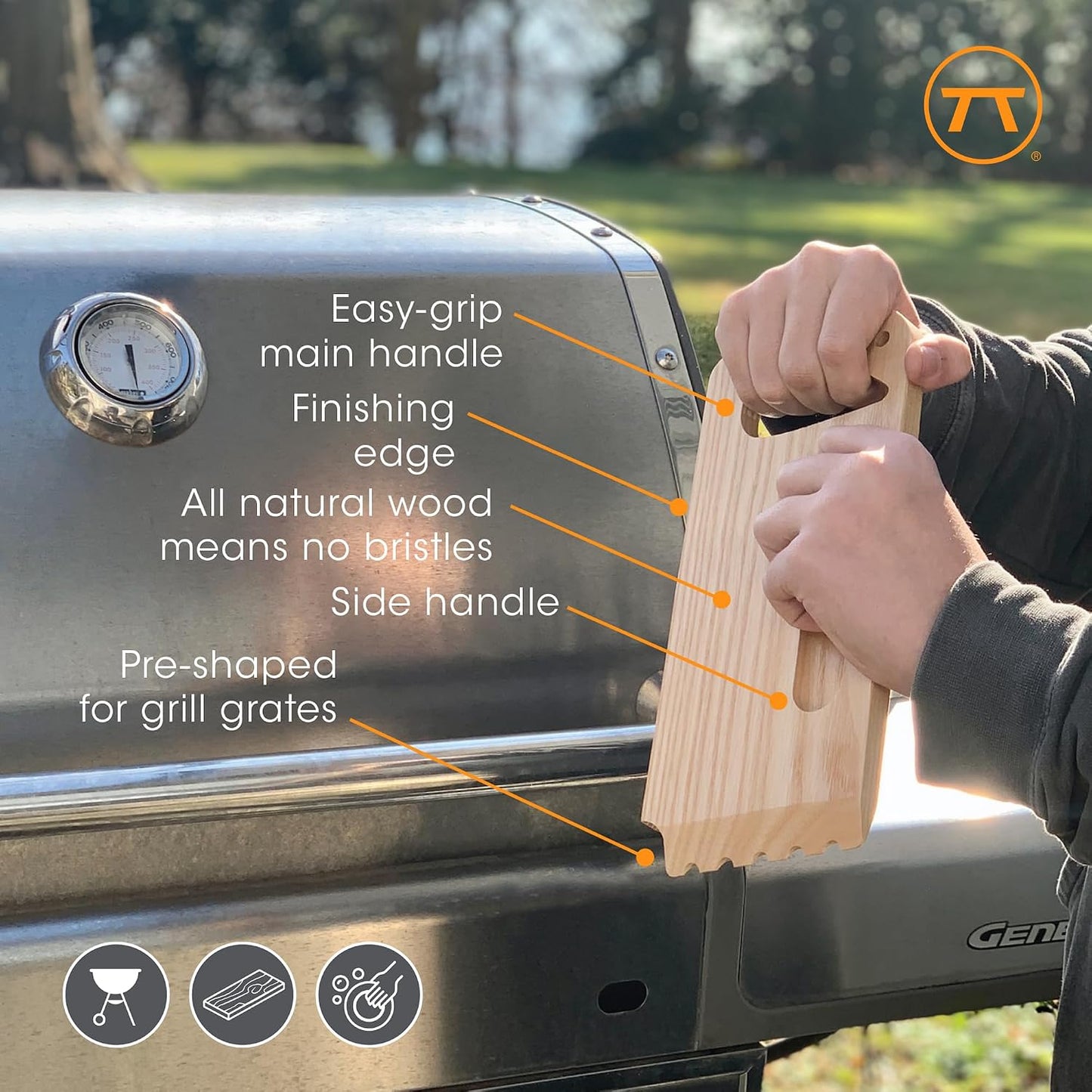 Outset Grill Cleaning, Universal Grill Grate Scraper, Stainless Steel with Storage Bag