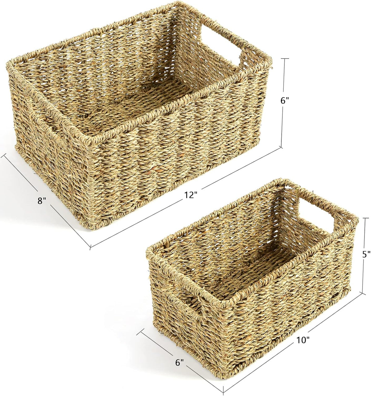 HOONEX Water Hyacinth Storage Baskets, Wicker Baskets for Storage, Hand Woven Baskets with Carry Handles, Set of 2, Natural