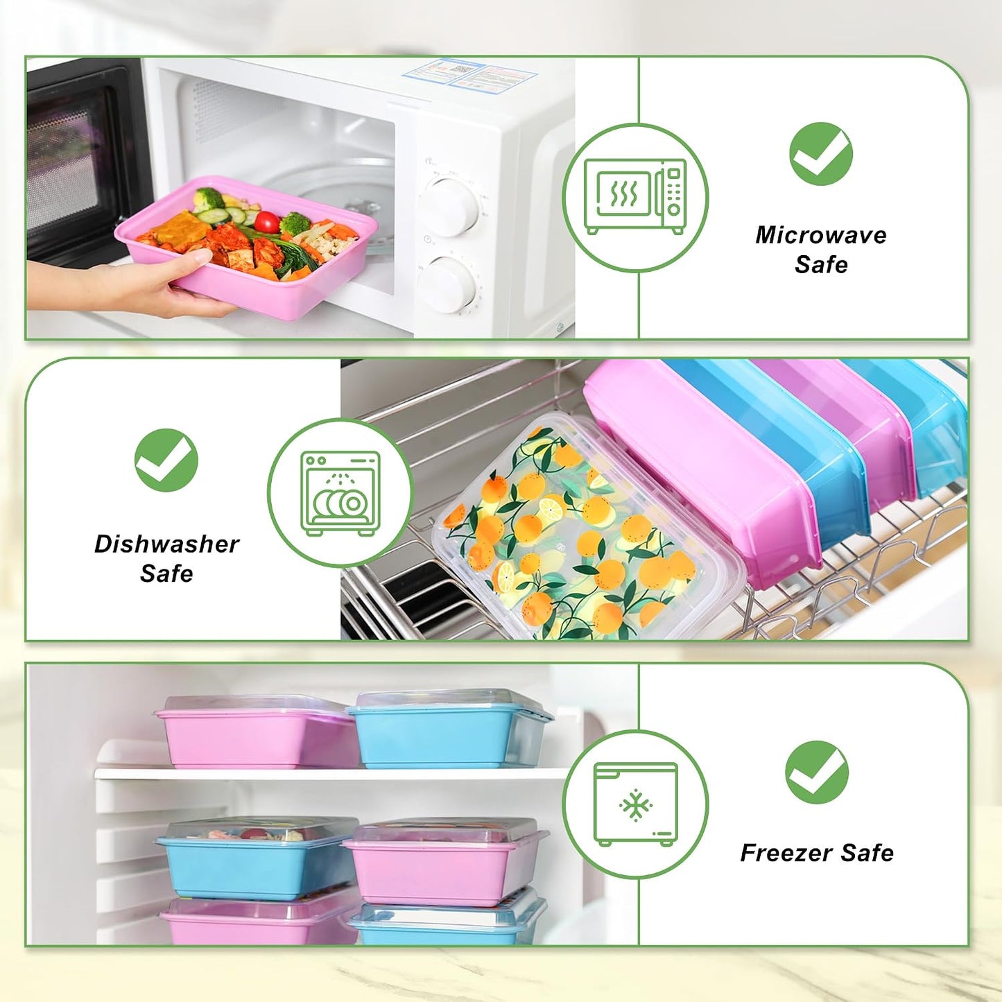 10 Pack 42 oz Meal Prep Containers, Reusable Plastic Food Prep Storage Containers with Printed Lids, Stackable, Leakproof, Microwave & Freezer & Dishwasher Safe,To Go Take Out Box