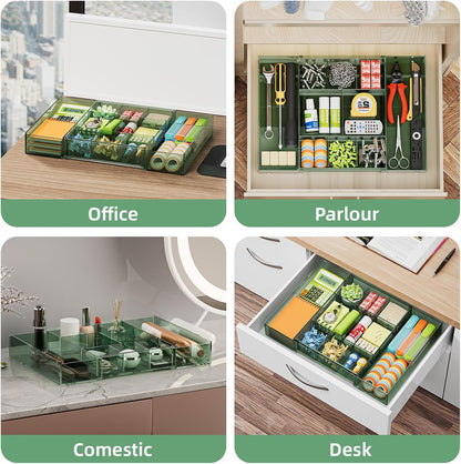 Marbrasse Expandable Desk Drawer Organizer, Clear Plastic Drawer Organizer Tray with 10 Adjustable Compartments, Desk Organizers and Accessories, 5 Drawer Dividers for Office Supplies, Makeup(Clear)