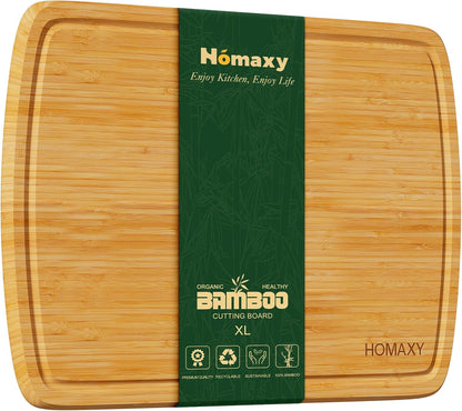 Homaxy Extra Large Bamboo Cutting Boards for Kitchen, 18x12.5" Wood XL Cutting Board with Juice Groove, Butcher Block Wooden Chopping Board for Kitchen, Meat, Cheese, Fruit & Vegetables - Pre Oiled