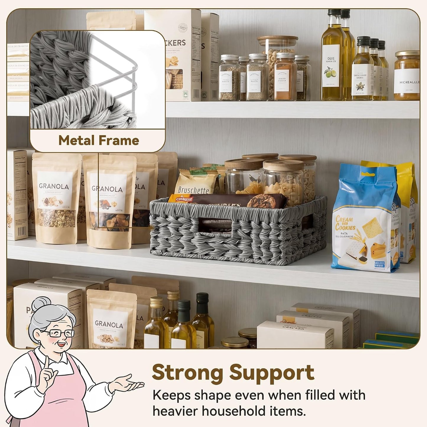 GRANNY SAYS Wicker Storage Baskets for Shelves, Water Hyacinth Basket with Scalloped Edge, Storage Wicker Baskets for Pantry, Large, 2-Pack