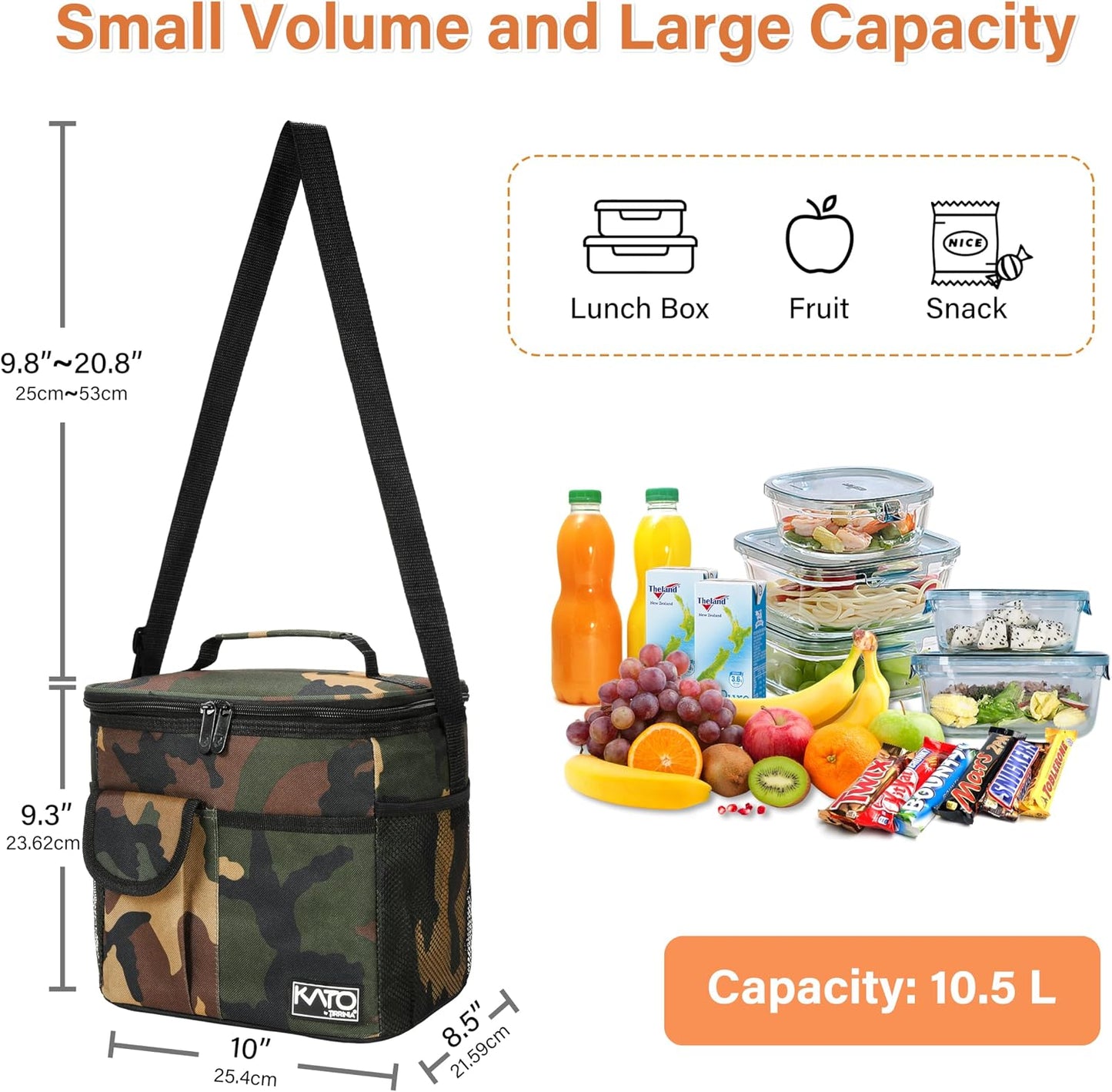Tirrinia Insulated Lunch Bag for Women Men, Leakproof Lunch Box Containers for Adult, Work, School, Soft Lunchbox for Kids,Boys, Adult Cooler Bag for Picnic Hiking Beach,Charcoal