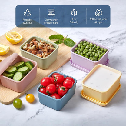 ISSEVE 8oz Silicone Snack Containers for Kids, 1 Cup Reusable Small Containers with Lids, Leak Proof Silicone Food Storage Containers, Kids Lunch Box for Daycare, School, Travel (4)