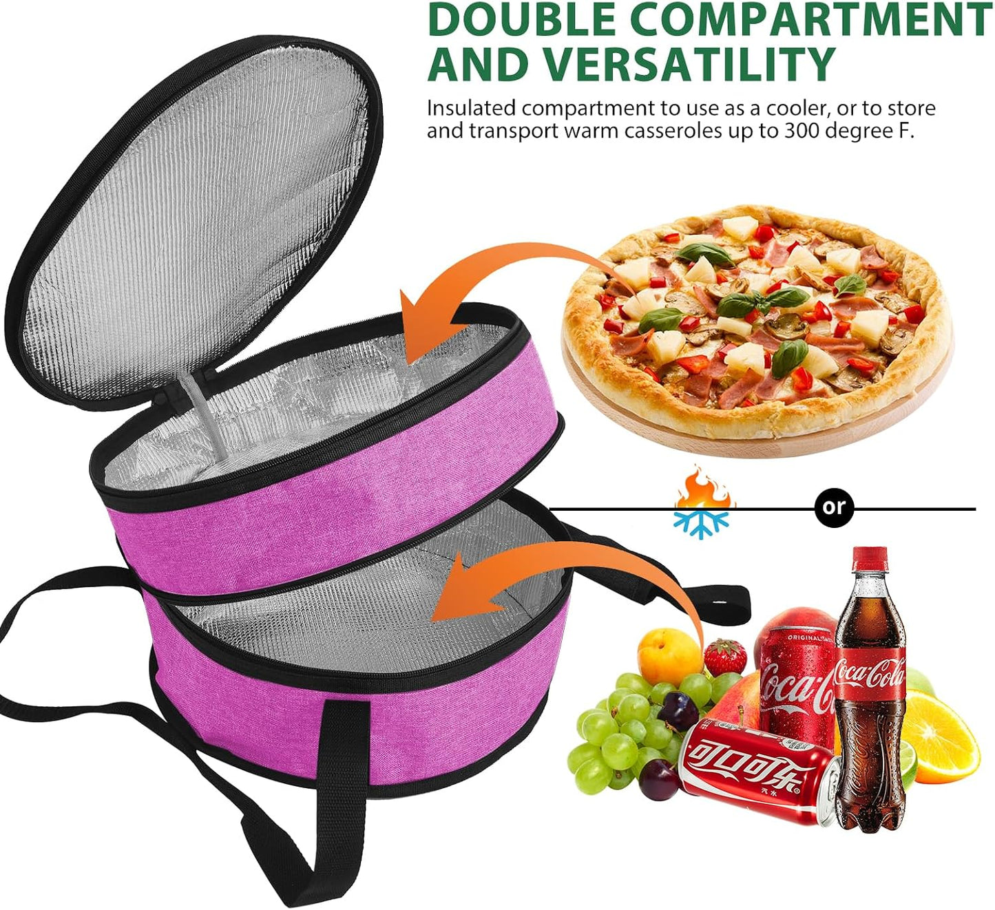 12" 2 Pack Pie Carrier with Lid and Insulated Food Carrying Case Bag, Reusable Food Storage Containers for Pies, Cheesecake, Pizza, Nuts Fruit
