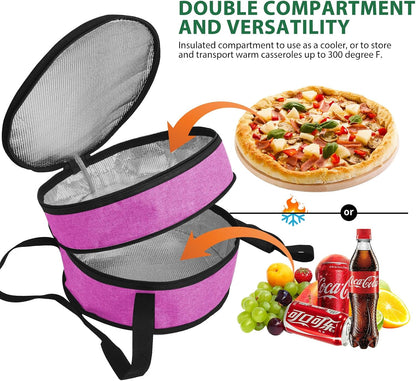 12" 2 Pack Pie Carrier with Lid and Insulated Food Carrying Case Bag, Reusable Food Storage Containers for Pies, Cheesecake, Pizza, Nuts Fruit