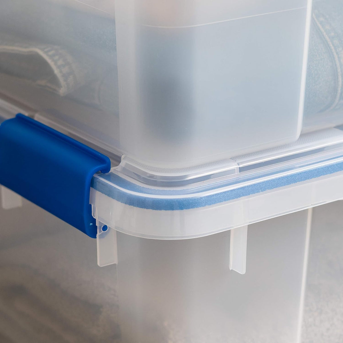 IRIS USA WeatherPro 16 Qt Storage Bins with Lids, 3 Pack, BPA-Free Plastic Gasket Box with Tight Latch and Seal, Stackable Nestable Tote Tub - Clear/Blue