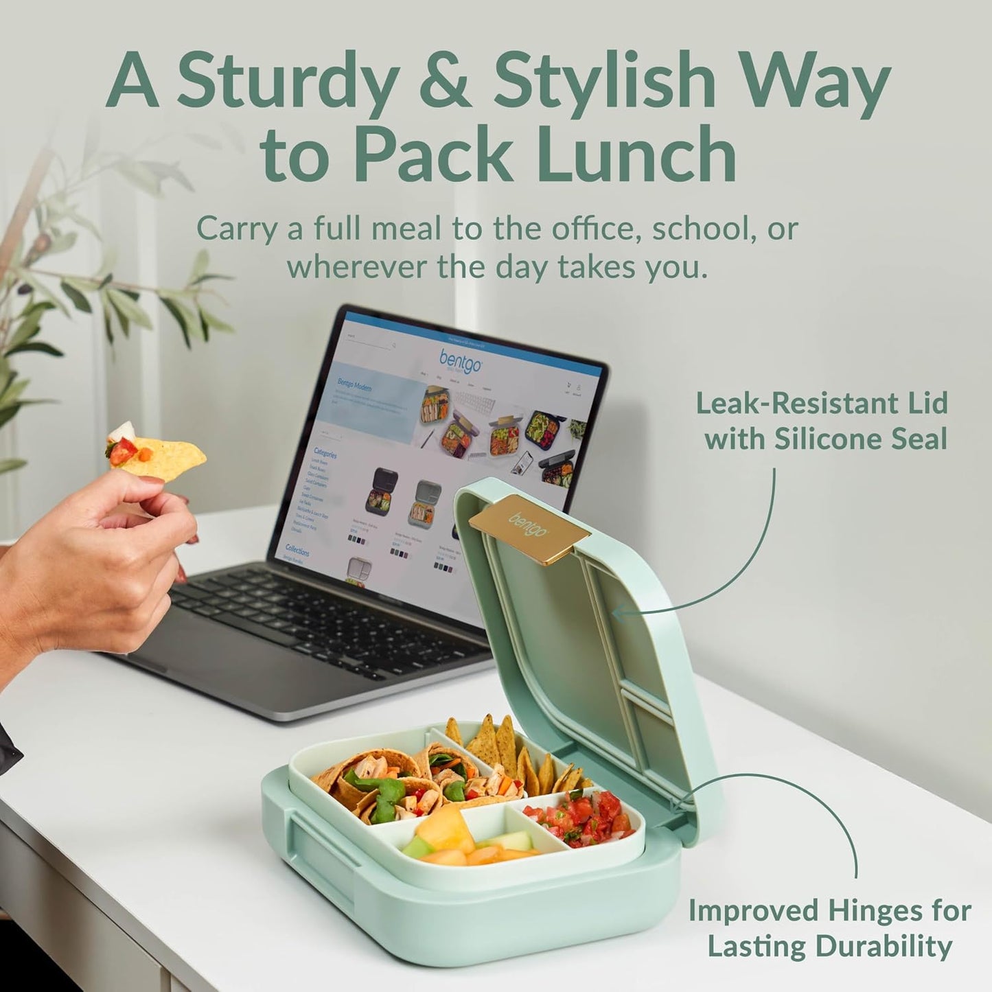Bentgo Modern - Adult & Teen Bento Lunch Box; 3-4 Compartments, Leak-Resistant, 5.5 Cup Capacity/44 fl oz, Improved Locking Clips, Reusable, BPA-Free, Dishwasher/Microwave Safe Tray (Dark Gray)