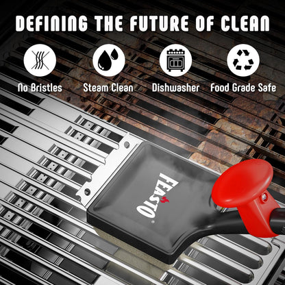 Feasto Bristle Free Grill Brush with Scraper for Outdoor Grills, Reinforced Steam BBQ Cleaning Brush with Replaceable Cleaning Head, Safe Grill Cleaner for Cast Iron & Stainless Steel Grates, Red