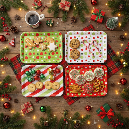 4 Pcs Valentine's Day Serving Tray 13 x 10 Inch Heart Reusable Serving Platter Melamine Dessert Plate Dish for Valentine's Day Party Decorations Supplies