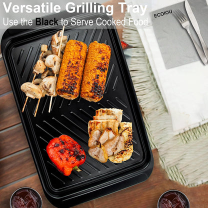 ECOIOU Grilling Prep and Serve Trays, 17 x10.5 inch BBQ Tray for Raw and Cooked Food, Melamine Serving Trays for Food, Set of 2, Black and White