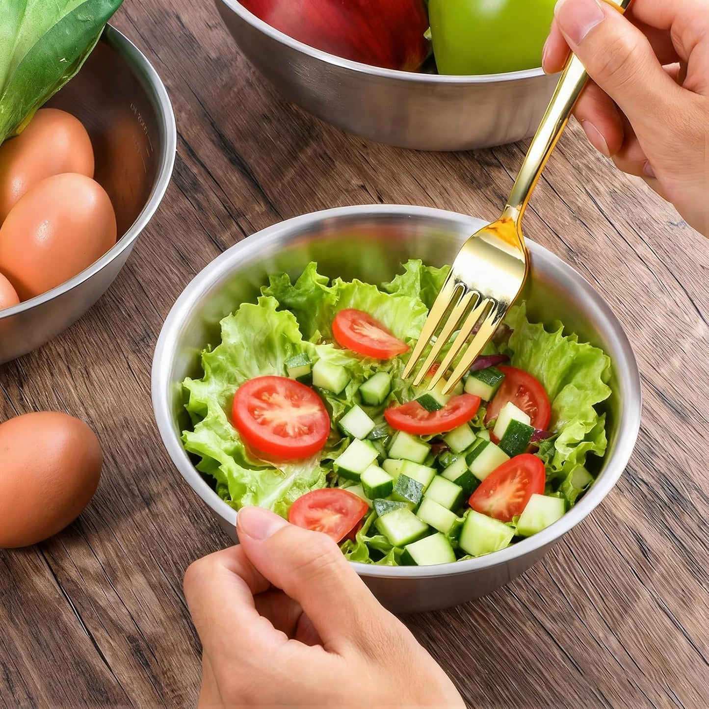 Stainless Steel Mixing Bowls Set of 5, Thicker Stainless Steel Flat Bottom Nesting Metal Mixing Bowls for Cooking, Baking, Serving, Food and Salad Prep, Dishwasher Safe