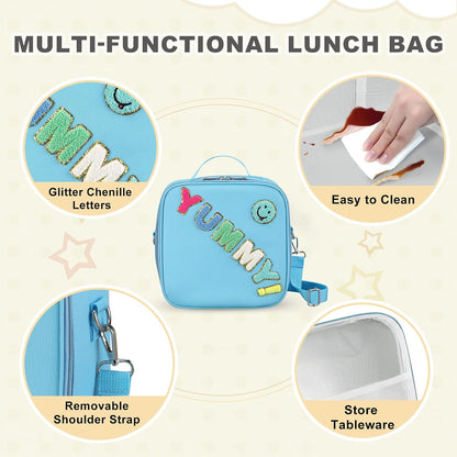 Kids Lunch Box for Kids Insulated Reusable Lunch Bag Tote Durable Children Leak-proof Lunchbox with Adjustable Shoulder Strap for School Daycare Travel Picnic (Navy - 3D Dinosaur)
