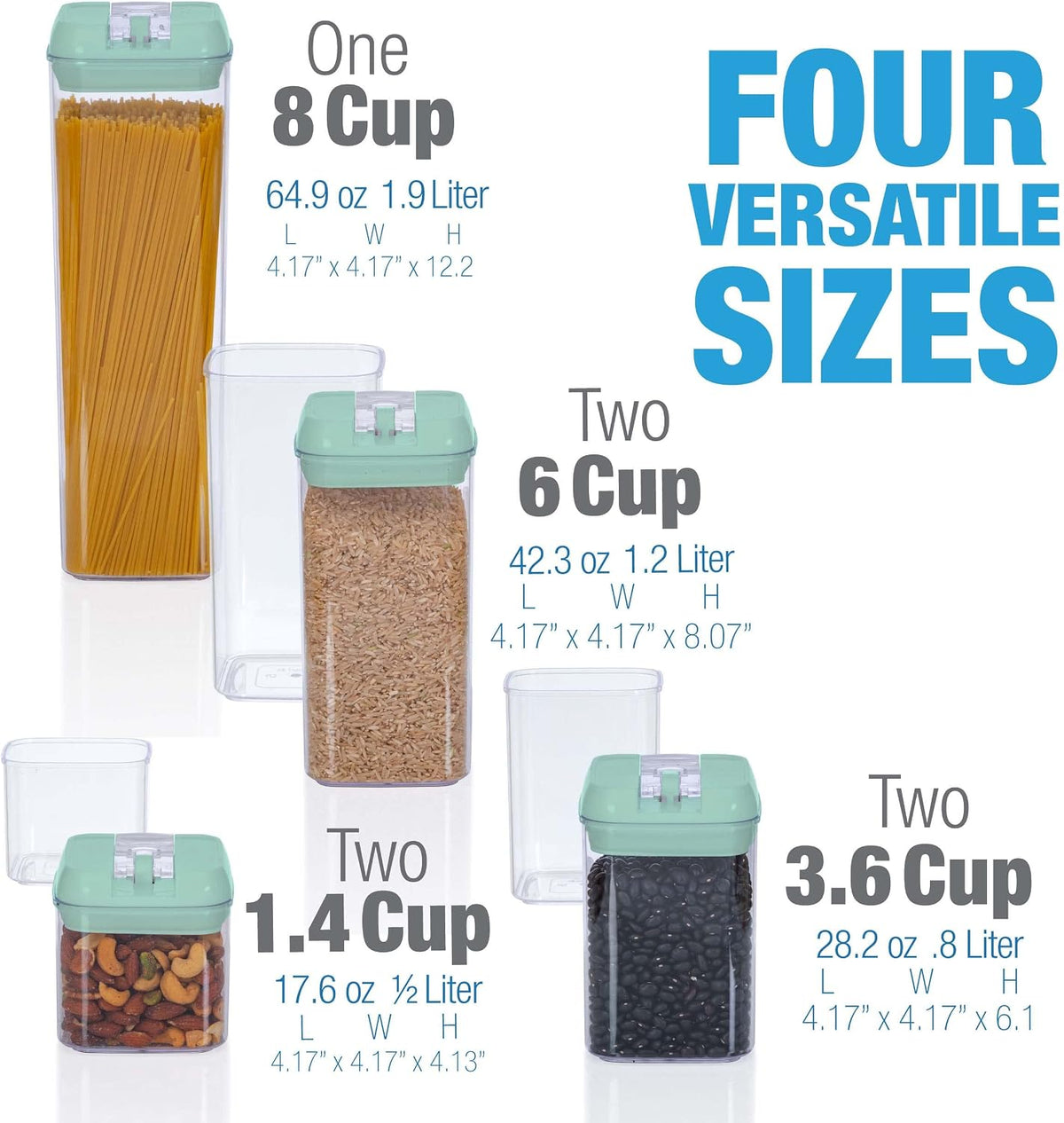 Set of 7 Airtight Food Storage Containers - Pantry Organizer Bins, BPA Free Plastic Containers plus Dry Erase Marker and Labels, White