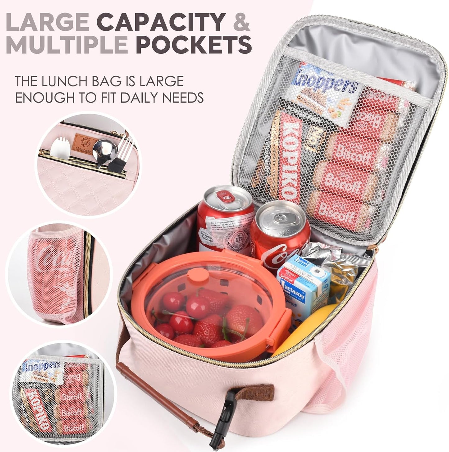 Genteen Kids Lunch Box, Lunch bag for Girls Teen,Insulated Soft Mini Cooler with Bottle Holder, Lightweight Reusable East-Clean LunchBox Back to School-Purple