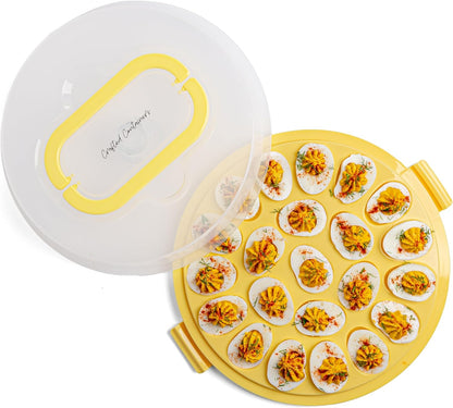 Deviled Egg Containers with Lid & Handles, 22-Count Portable Carrier, Dishwasher Safe Tray, Refrigerator Storage, High-Capacity Trays Deviled Egg Holder - Blue