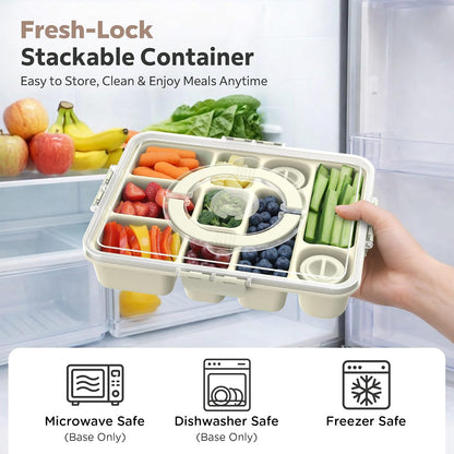 Snackle Box Container for Adults with 10 Compartment, Divided Serving Tray with Lid and Handle and 2 Sauce Containers, Portable Snack Box Container for Charcuterie Party Travel, Purple