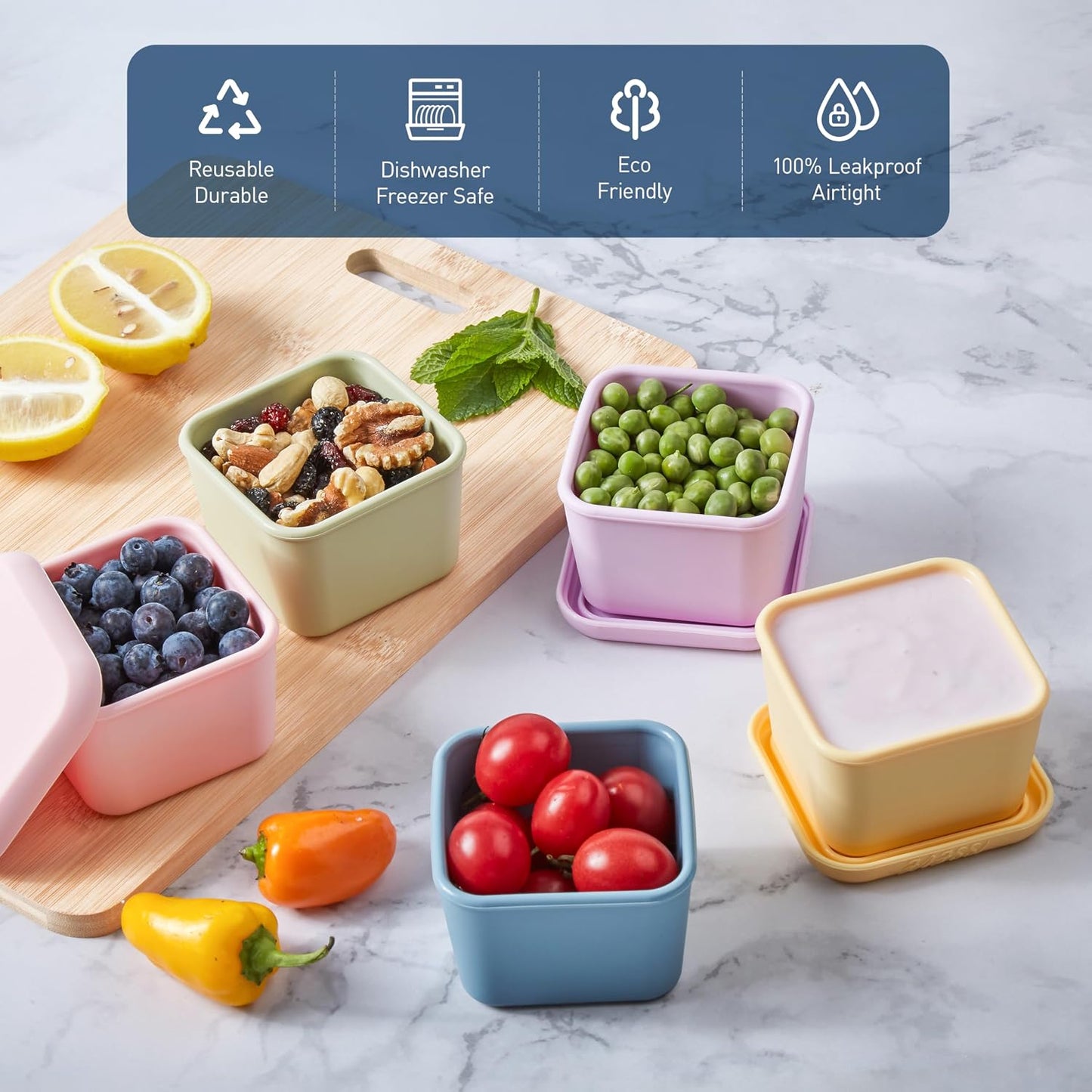 ISSEVE 8Pack 6oz Silicone Snack Containers for Kids, Reusable Small Containers with Lids, Leak Proof Silicone Food Storage Containers, Stackable Kids Lunch Box for Daycare, School, Travel