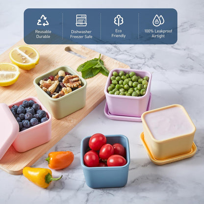 ISSEVE 8Pack 6oz Silicone Snack Containers for Kids, Reusable Small Containers with Lids, Leak Proof Silicone Food Storage Containers, Stackable Kids Lunch Box for Daycare, School, Travel