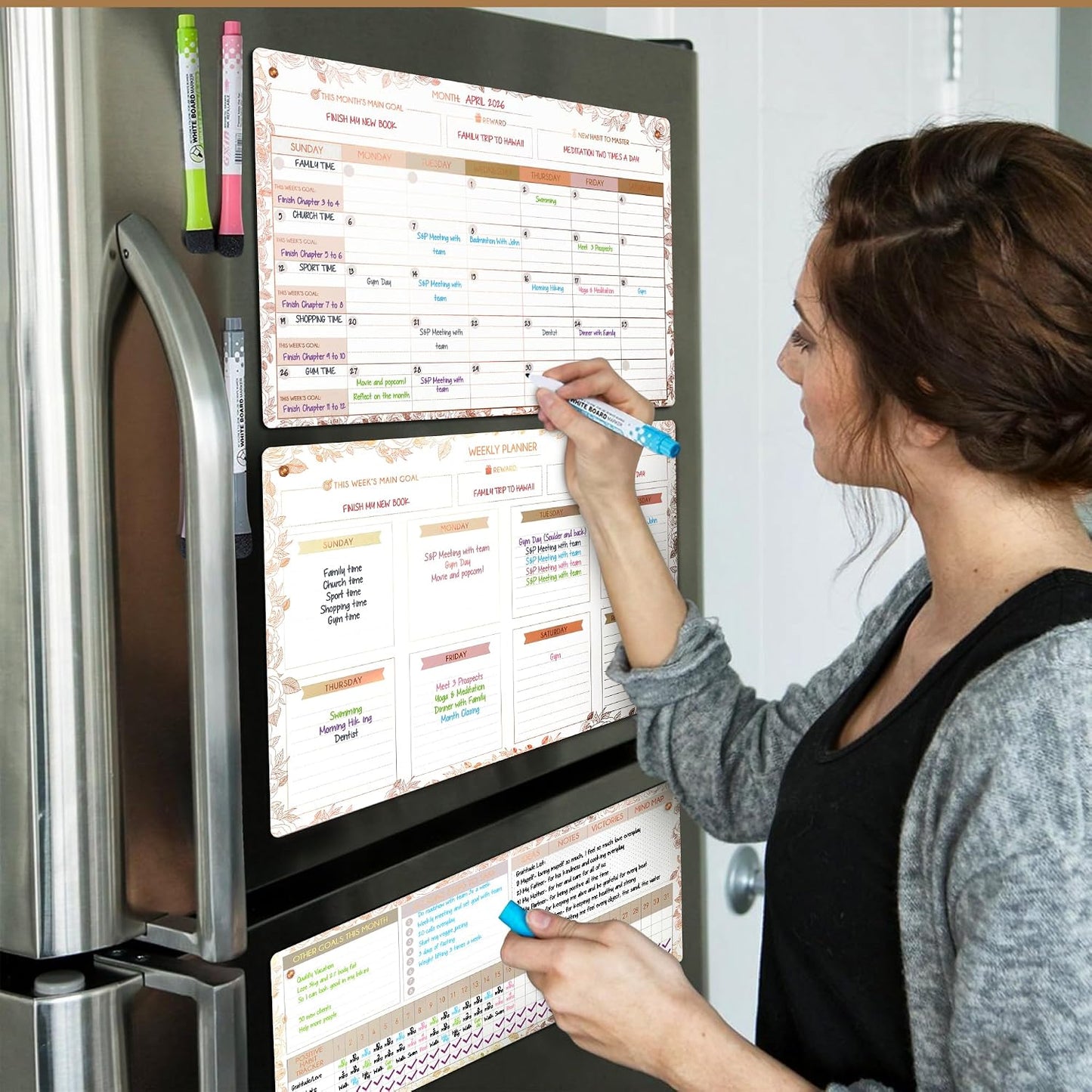 Fridge Calendar Acrylic 17x12”, Start Monday | Magnetic Calendar for Refrigerator | Acrylic Dry Erase Whiteboard Calendar for Fridge | Family Schedule Board with 5 Markers & Eraser by Freedom Mastery