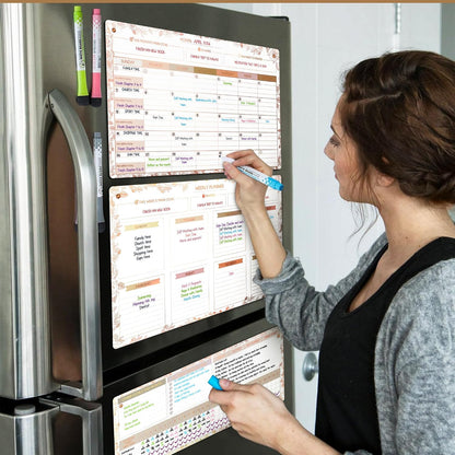 Fridge Calendar Acrylic 17x12”, Start Monday | Magnetic Calendar for Refrigerator | Acrylic Dry Erase Whiteboard Calendar for Fridge | Family Schedule Board with 5 Markers & Eraser by Freedom Mastery