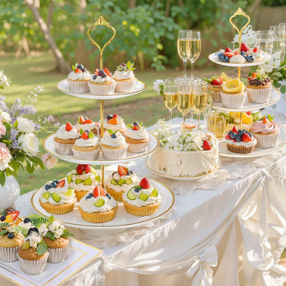Supernal 10 Pack Dessert Table Display Set -4 Sets 3 Tier Cupcake Stand,6 Pcs Food Serving Trays,Elegant Tableware for Cupcakes and Snacks,Perfect for Tea Party Baby Shower Decorations(White and Gold)