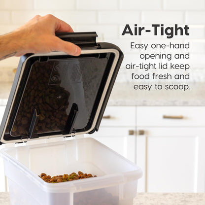 IRIS USA Dog Food Storage Container, 2 Pack, Up to 30 lbs Each, Airtight Seal for Freshness, Wheels for Rolling, Easy One Hand Opening, Made in USA, BPA Free, Clear/Black