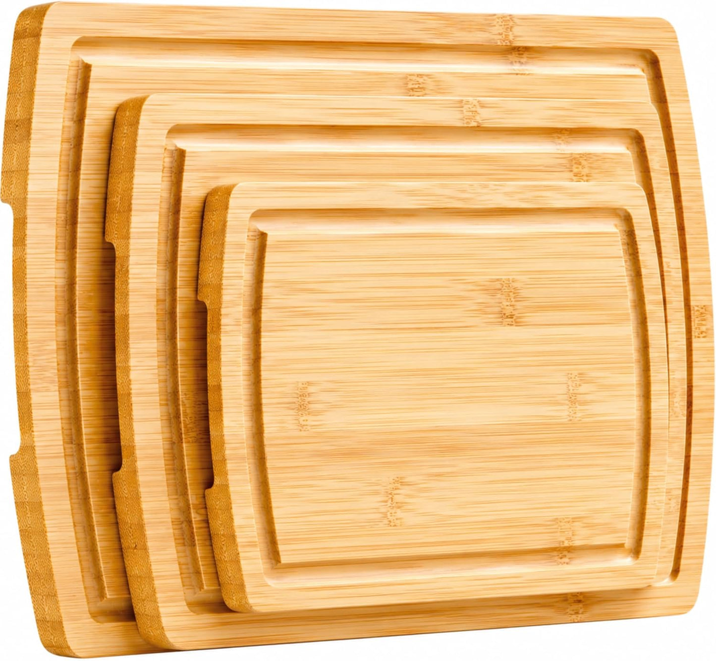 Bamboo Cutting Board Set of 4, Large Cutting Boards for Kitchen, Wood Cutting Board with Juice Groove Side Handles, Wooden Cutting Board for Kitchen, Meat Chopping Board Meal Prep, Serving Charcuterie