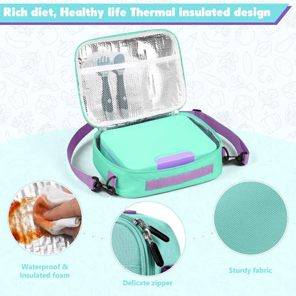 Bento Box Set with 9.5oz Soup Thermo Kids Leak-proof Lunch Box Container with 4 Compartment Stainless Steel Insulated Hot Food Jar with Bag for School Travel - Pink