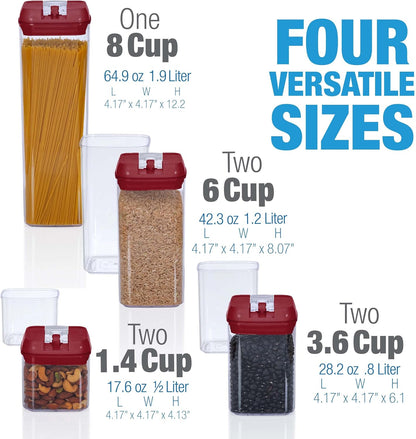 Set of 7 Airtight Food Storage Containers - Pantry Organizer Bins, BPA Free Plastic Containers plus Dry Erase Marker and Labels, White