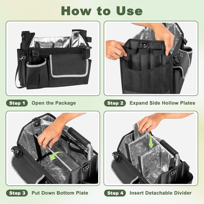HODRANT Outdoor Grill Utensil Caddy, BBQ Tool Organizer with Divider & Support Pad for Tailgating Essentials, Picnic Storage Bag with Handle & Shoulder Strap for Camping Grill Accessories, Bag Only
