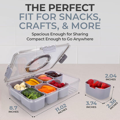 KEYVOZ Snackle Box Container with Lid- Travel Charcuterie Box with Handle - Organizer for Candy, Fruit, Nuts, Veggies, Snacks, Beach Essentials, Portable Lunch Box (Red, Small)