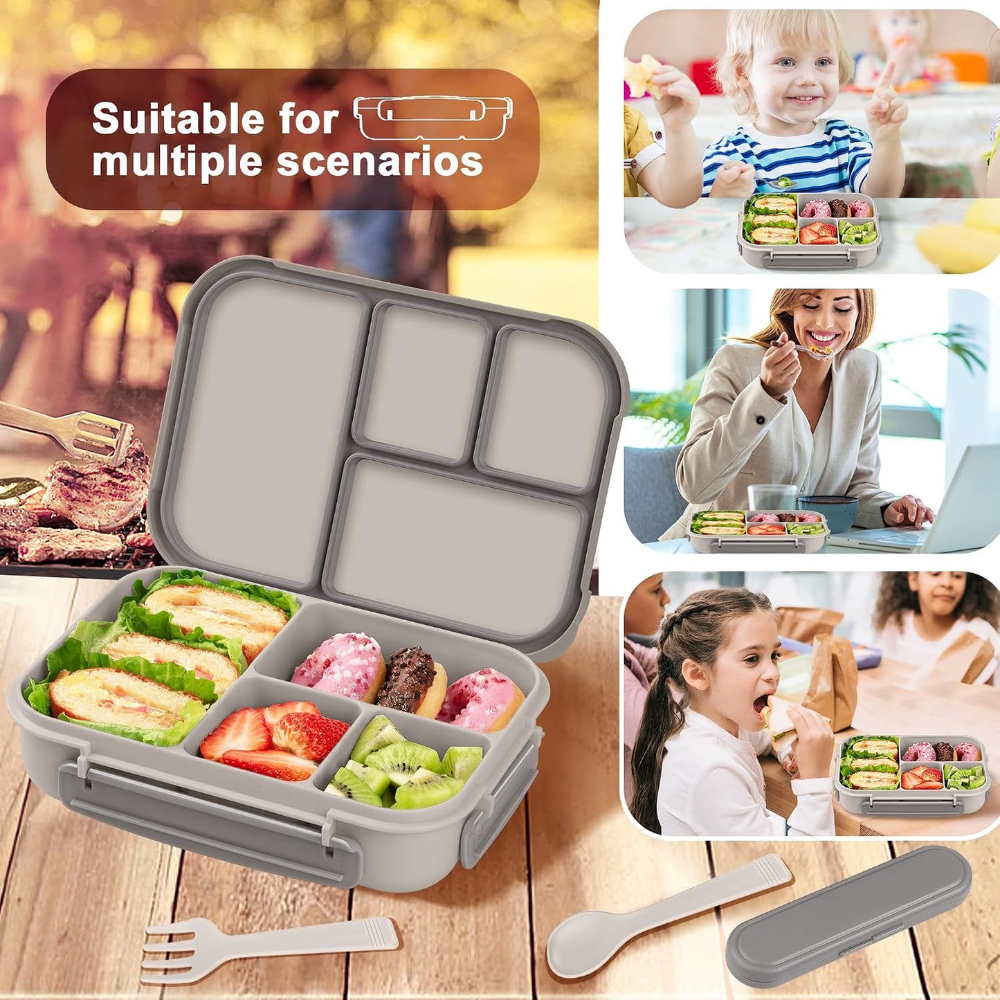 Amathley Lunch Box Kids,Bento Box Adult,Leakproof Lunch Containers for Adults/Kids/Toddler,1200ML-4 Compartments bento Lunch box with Utensil,Microwave & Dishwasher & Freezer Safe (Pink Berry)