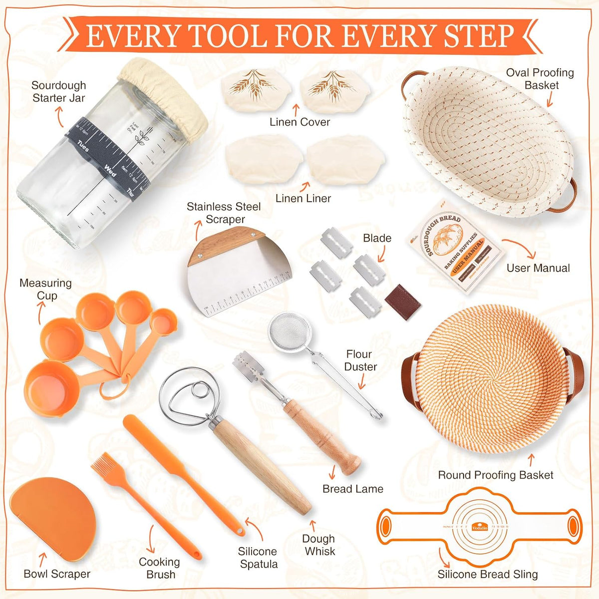 Sourdough Starter Kit, Sourdough Bread Baking Supplies, Sour Dough Starter Kits, Woven Bread Proofing Basket, Sourdough Kit Jar Sour Dough Bread Making Tools Kit Accessories, Gifts for Women Mom Wife