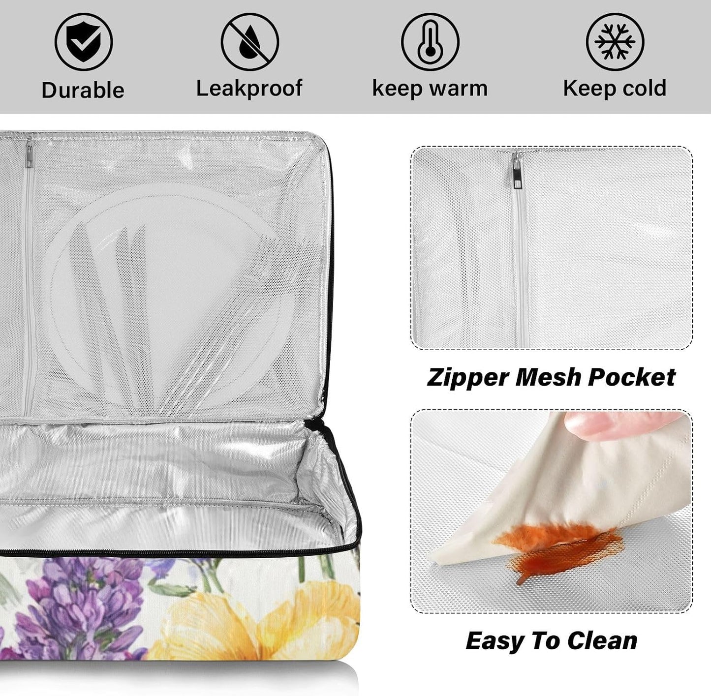 Casserole Carriers for Hot or Cold Food Reusable Casserole Dish Carrier Insulated Thermal Large Capacity Durable Perfect for Party Camping Family Gatherings Yellow Fish - Colors B