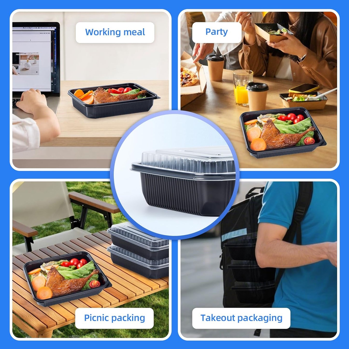 YANGRUI Meal Prep Container with Lid 40 Pack 34 oz - Reusable 4 Compartment Quad Seal Leak Defense Food Containers | BPA Free Flexible PP Plastic | Shrink Wrap Microwave & Dishwasher Safe Takeout Box