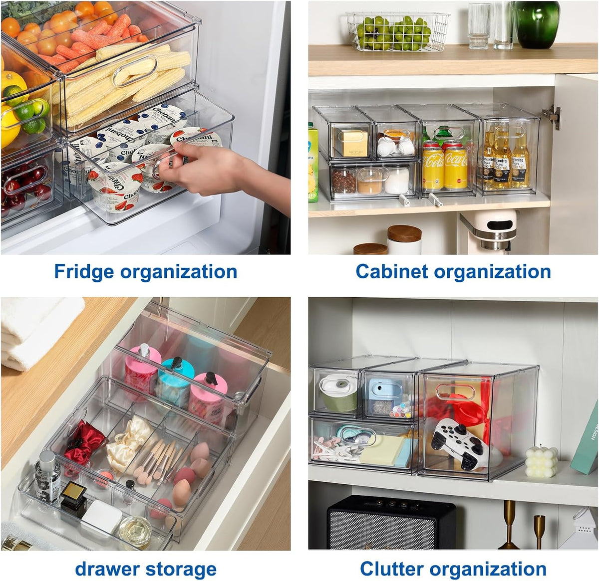 Fridge Organizers and Storage Pull Out Drawer, 2 Small | Stackable, Clear, Fruit and Veggies Containers, for Kitchen, Cabinet