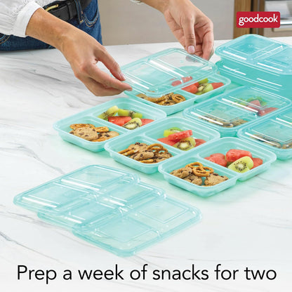 GoodCook 2-Compartment Food Storage Container Set with Snap-Shut Lids, Reusable Divided Snack Containers with Lids, Set of 10, Blue