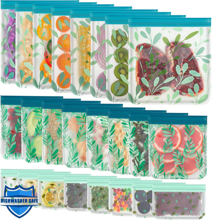 10 Pack Dishwasher Safe Reusable PEVA Food Storage Bags, Leak proof Reusable Freezer Bags for Food Storage Home Organization Traval & Make-up BPA FREE for Food Storage Home BPA FREE for Salad Fruit