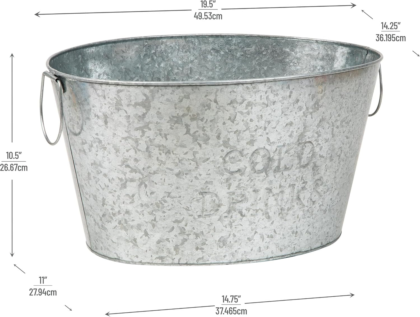 Mind Reader Ice Beverage Bucket for Parties, Wine Bucket, Baby Photo Tub, Galvanized Metal, 17.25" L x 11" W x 9.5" H, Silver