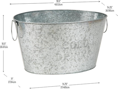 Mind Reader Ice Beverage Bucket for Parties, Wine Bucket, Baby Photo Tub, Galvanized Metal, 17.25" L x 11" W x 9.5" H, Silver