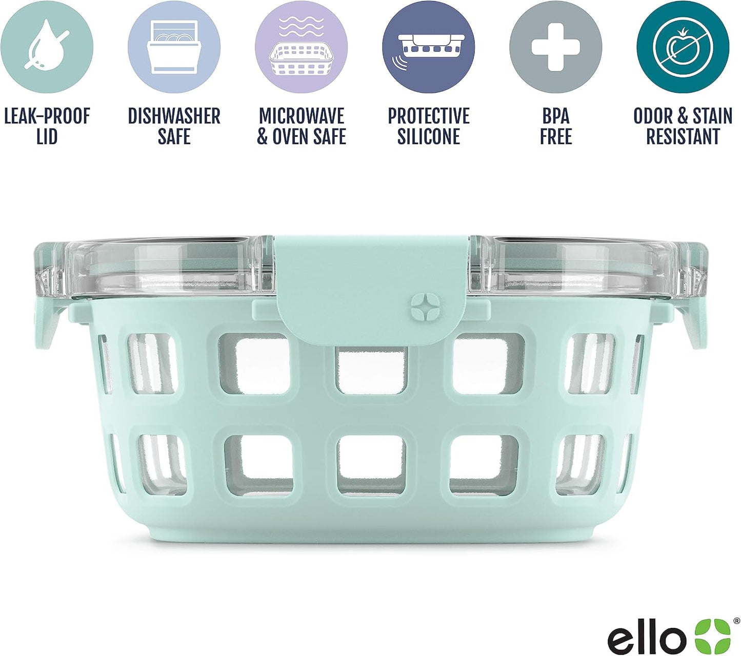 Ello Duraglass 3.4 Cup Meal Prep 10Pc,Set,Glass Food Storage Container with Silicone Sleeve and Airtight BPA-Free Plastic Lids,Dishwasher,Microwave & Freezer Safe,Evening Orchard,5 Count (Pack of 2)