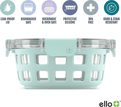 Ello Duraglass 3.4 Cup Meal Prep 10Pc,Set,Glass Food Storage Container with Silicone Sleeve and Airtight BPA-Free Plastic Lids,Dishwasher,Microwave & Freezer Safe,Evening Orchard,5 Count (Pack of 2)