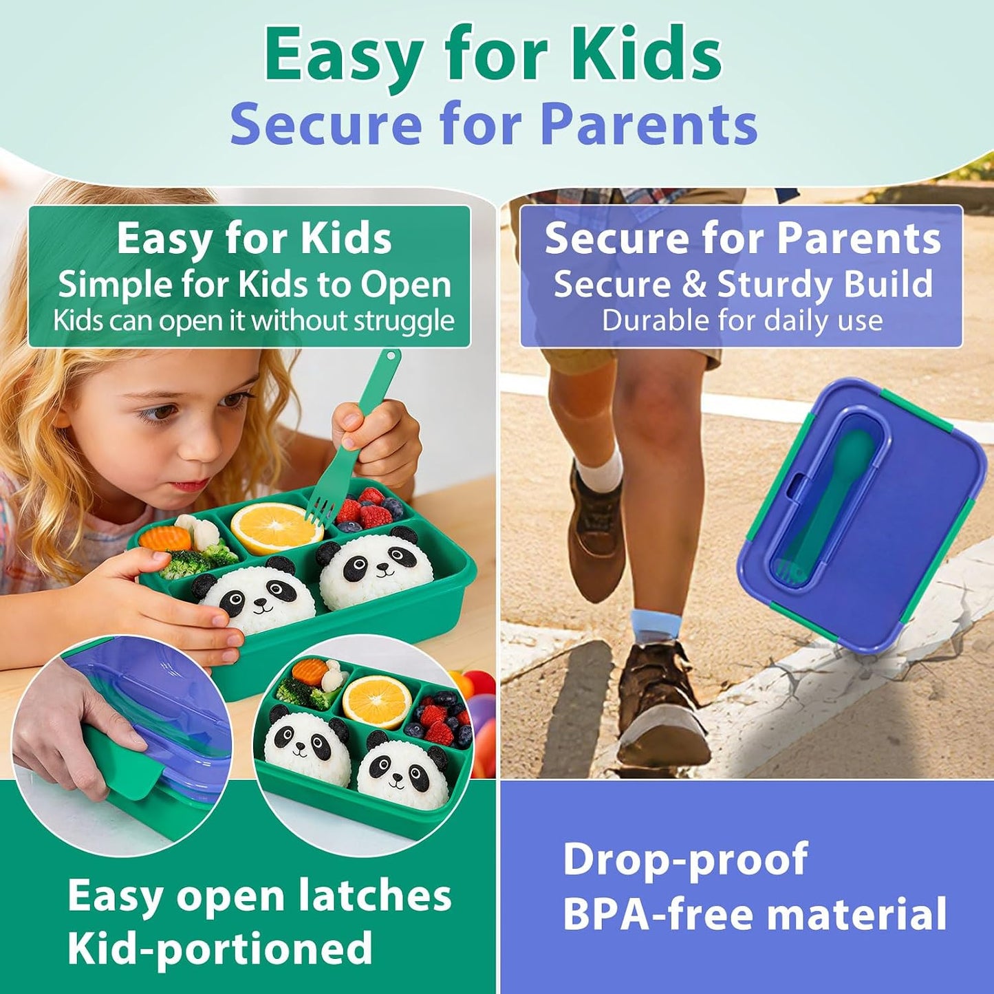 Caperci Bento Box for Kids - 50oz Larger Lunch Box Containers for Kids, Reinforced Leakproof, Built-in Sauce Cup, Utensils, 4 Compartments, BPA-Free Microwave & Dishwasher Safe (Lavender Pop)