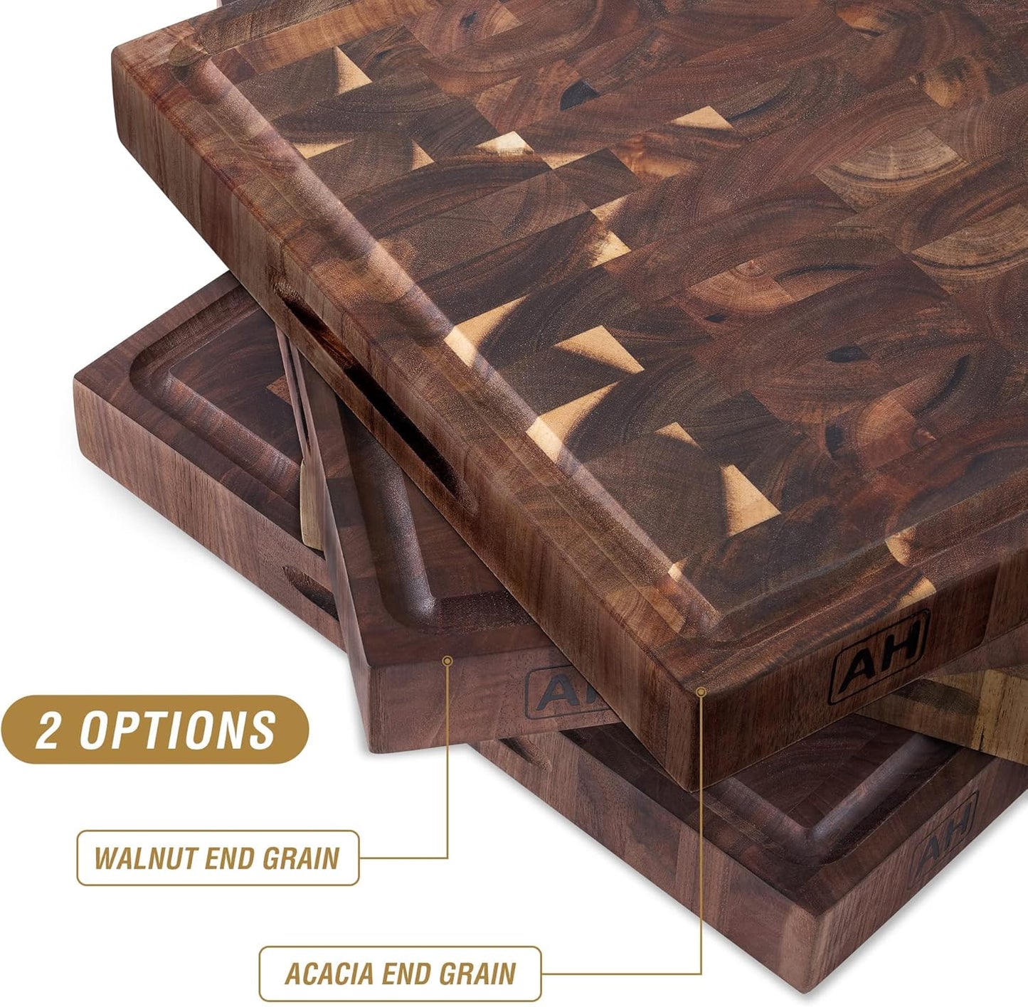 AZRHOM Large Wood Cutting Boards Set of 4 for Kitchen Cheese Charcuterie Board (Gift Box Included) Acacia Butcher Block with Non-slip Mats, Juice Groove and Handles (16x12, 14x10, double 11x8 inch)-4
