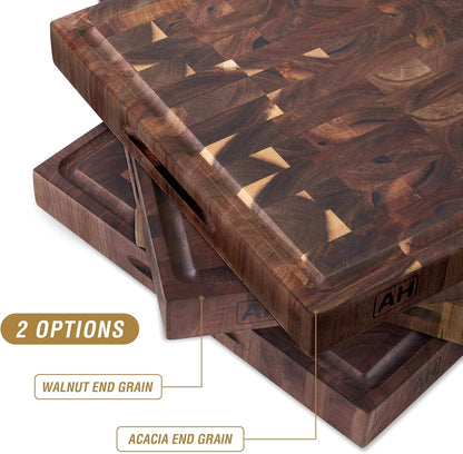 AZRHOM Large Wood Cutting Boards Set of 4 for Kitchen Cheese Charcuterie Board (Gift Box Included) Acacia Butcher Block with Non-slip Mats, Juice Groove and Handles (16x12, 14x10, double 11x8 inch)-4