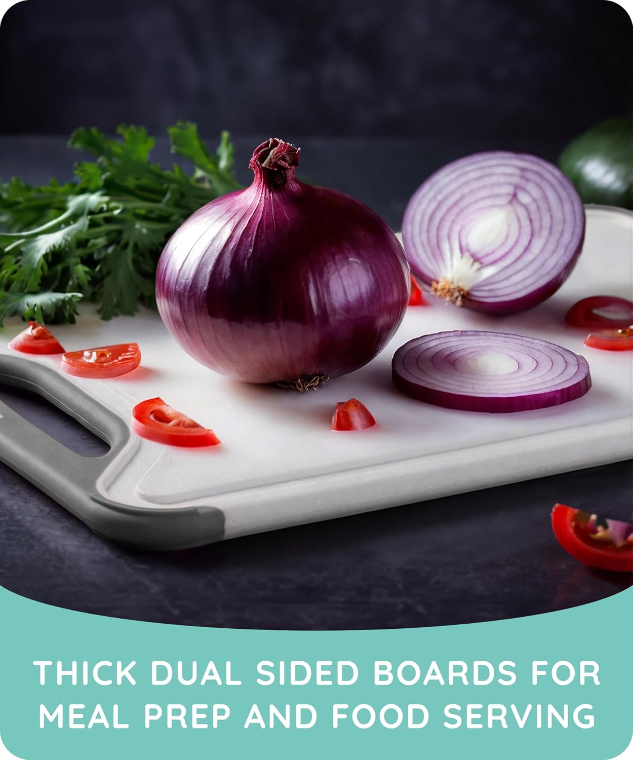 Cutting Boards for Kitchen, Plastic Cutting Board Set of 3, Dishwasher Safe Cutting Boards with Juice Grooves for Meat, Veggies, Fruits, Easy Grip Handle, Non-Slip (Black/Gray)
