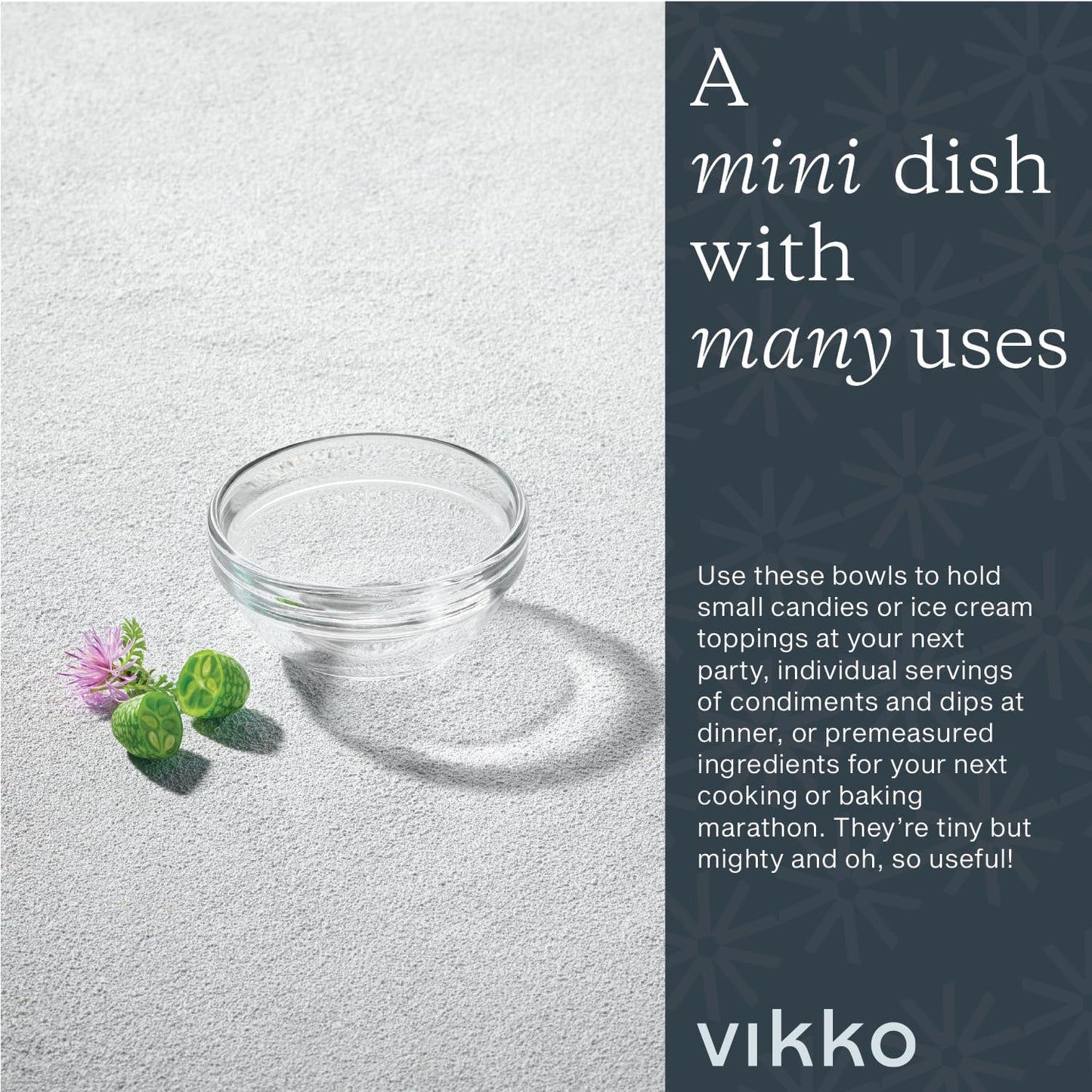 Vikko Small Glass Bowls,3.5 Inch Mise En Place Bowls, Set of 6 Glass Pinch Bowl, Prep Dish For Cooking, Sauce Bowl, Snack, Dessert & Dip
