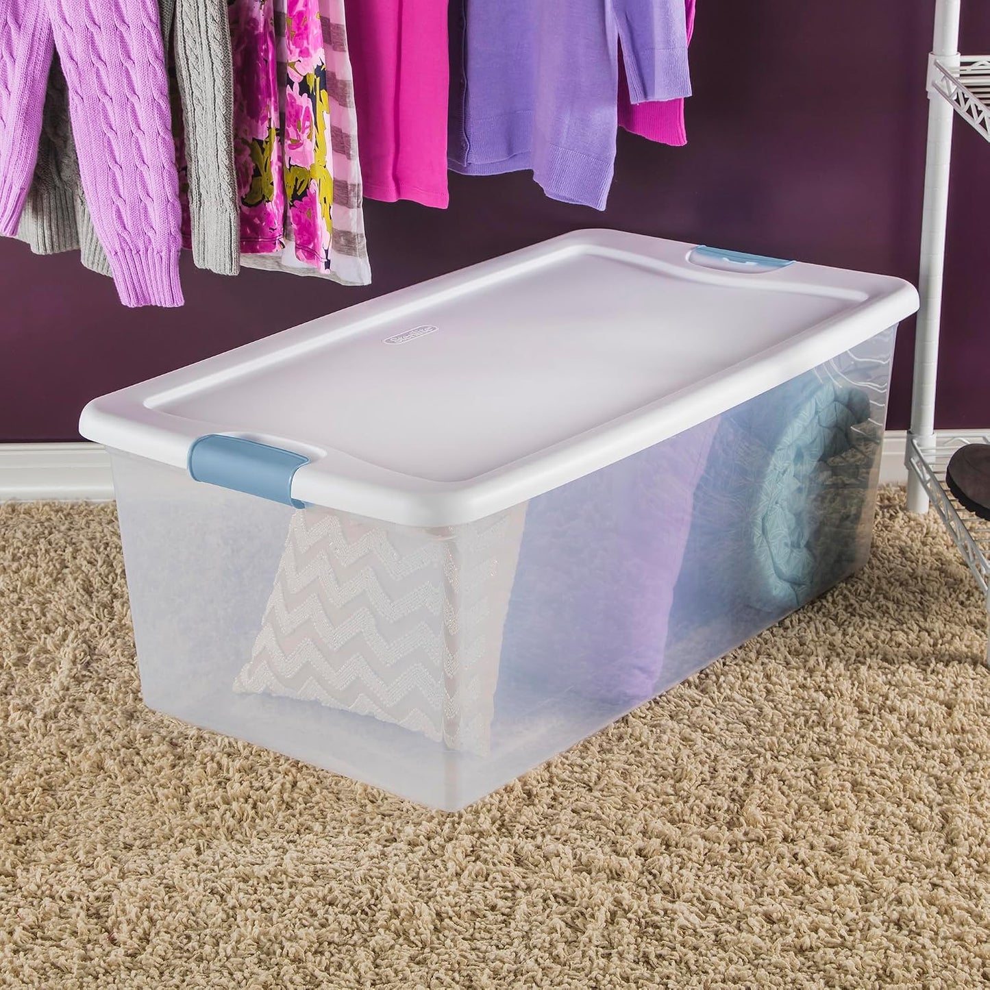 Sterilite 6-Pack Latching Box, Under Bed Storage Bins with Lids, Clear Plastic, 25 Quart - Heavy-Duty Organizing Containers for Closet, Bathroom, and Office